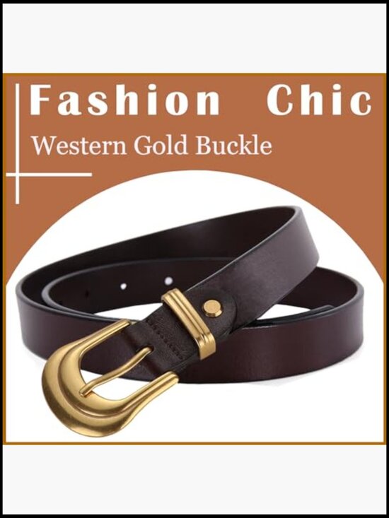 Genuine Leather Belt with Silver Gold Buckle for Women Western Style
